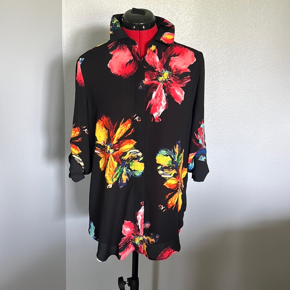 Black flower print blouse